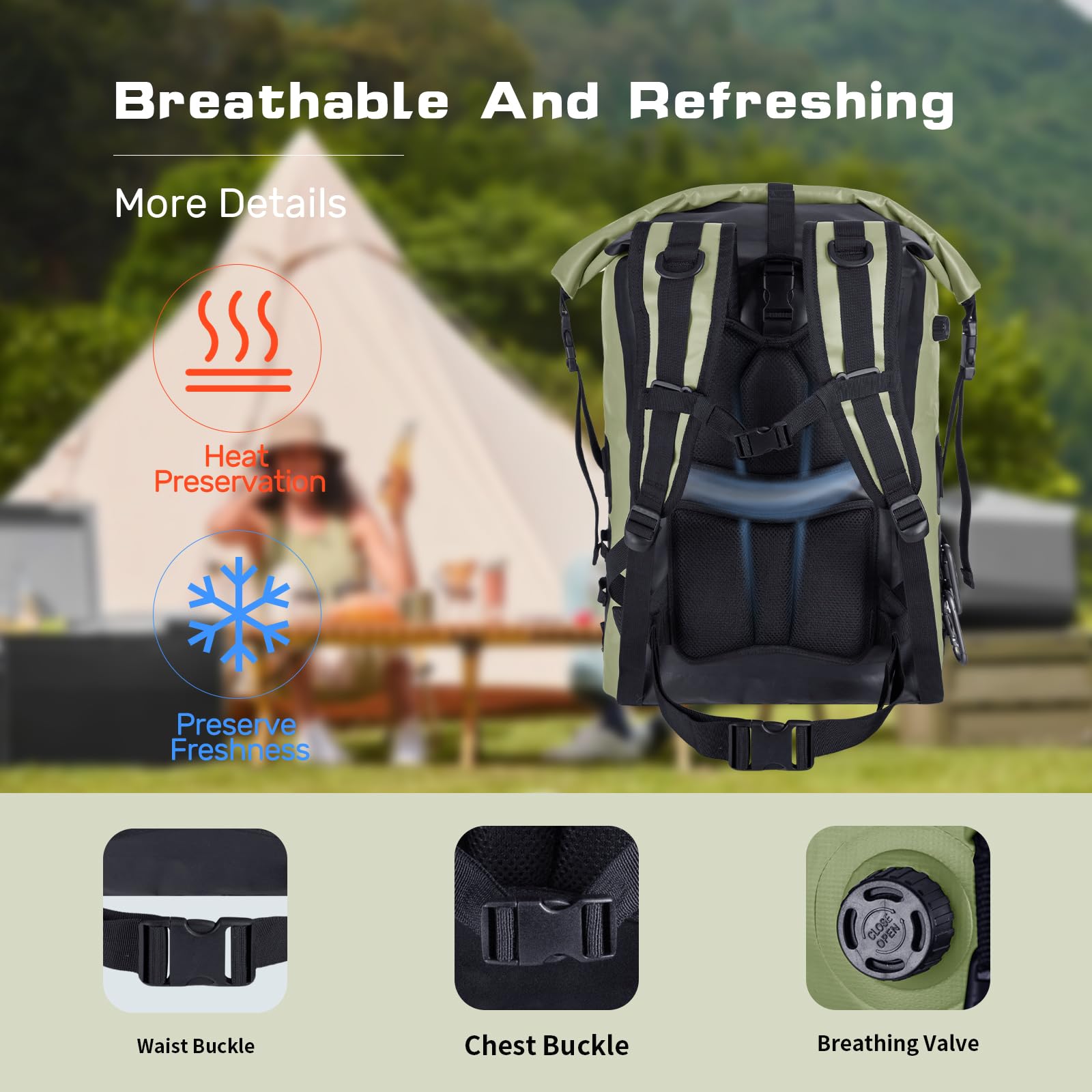 iculbag on a beach picnic illustrating hands-free transport and cooling