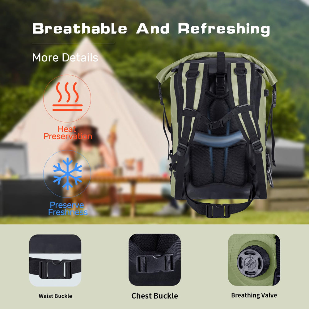 iculbag on a beach picnic illustrating hands-free transport and cooling