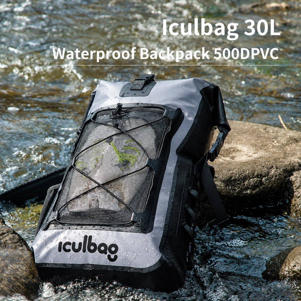 iculbag waterproof backpack in use on a kayak demonstrating protection from splashes and spray