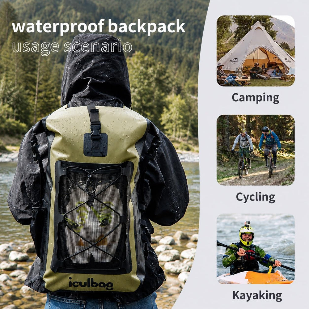 iculbag on a kayak in water demonstrating waterproof protection during use