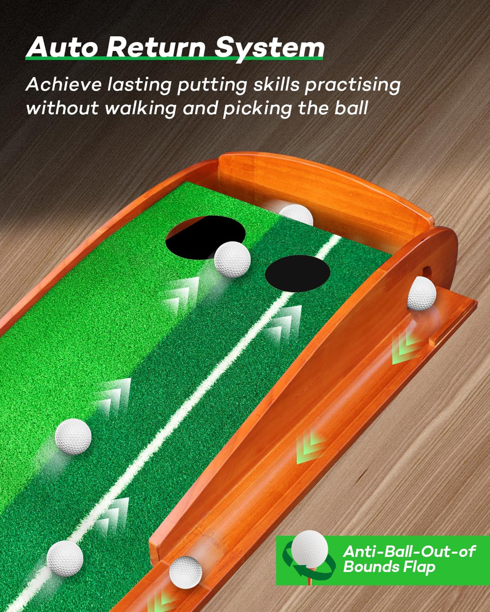 IDEASSKY putting mat in a living room setting illustrating portable indoor practice convenience