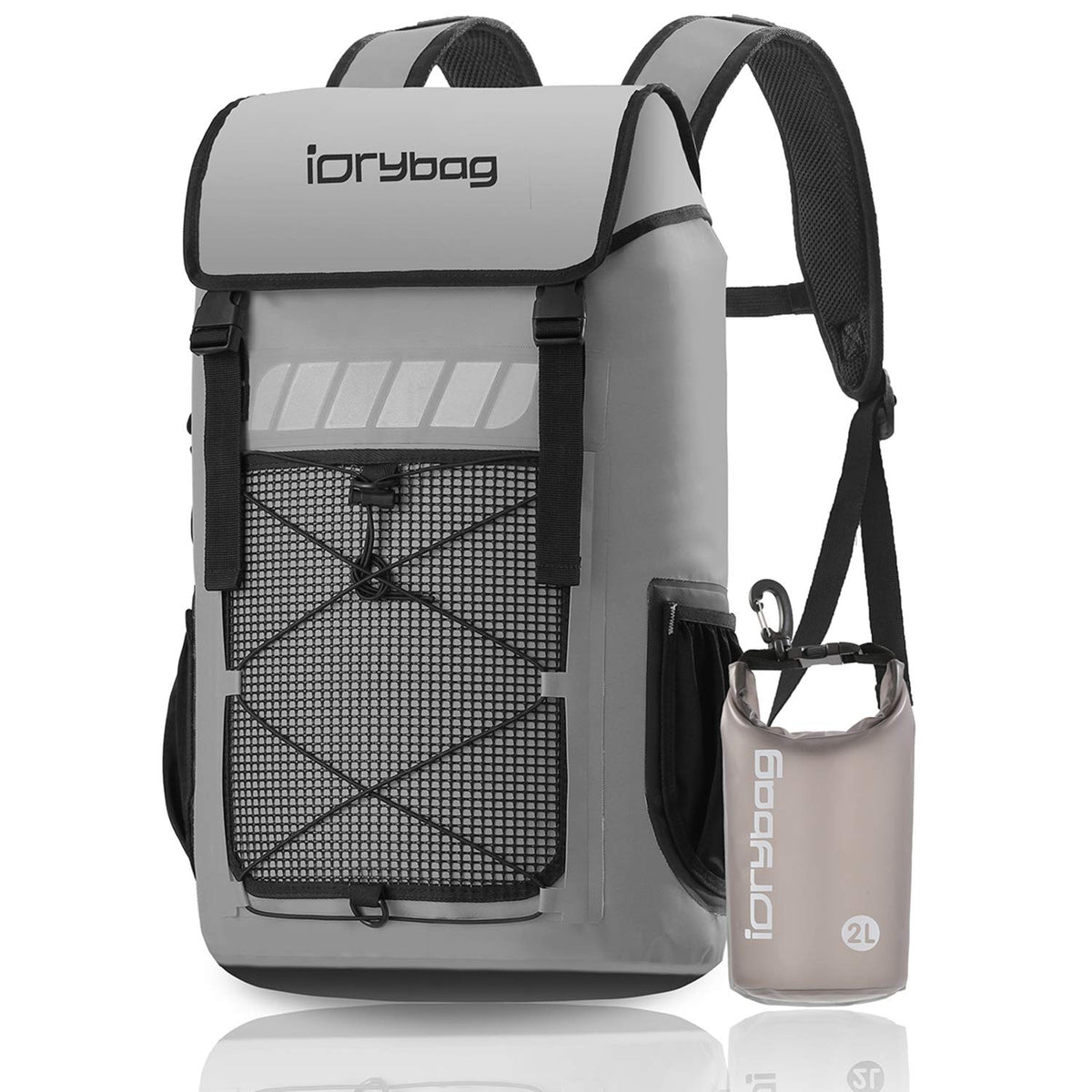 IDRYBAG front view showing roll-top seal and durable exterior benefit waterproof protection
