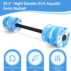 IEBIYO assembled barbell in pool demonstrating stable two-hand exercise benefit