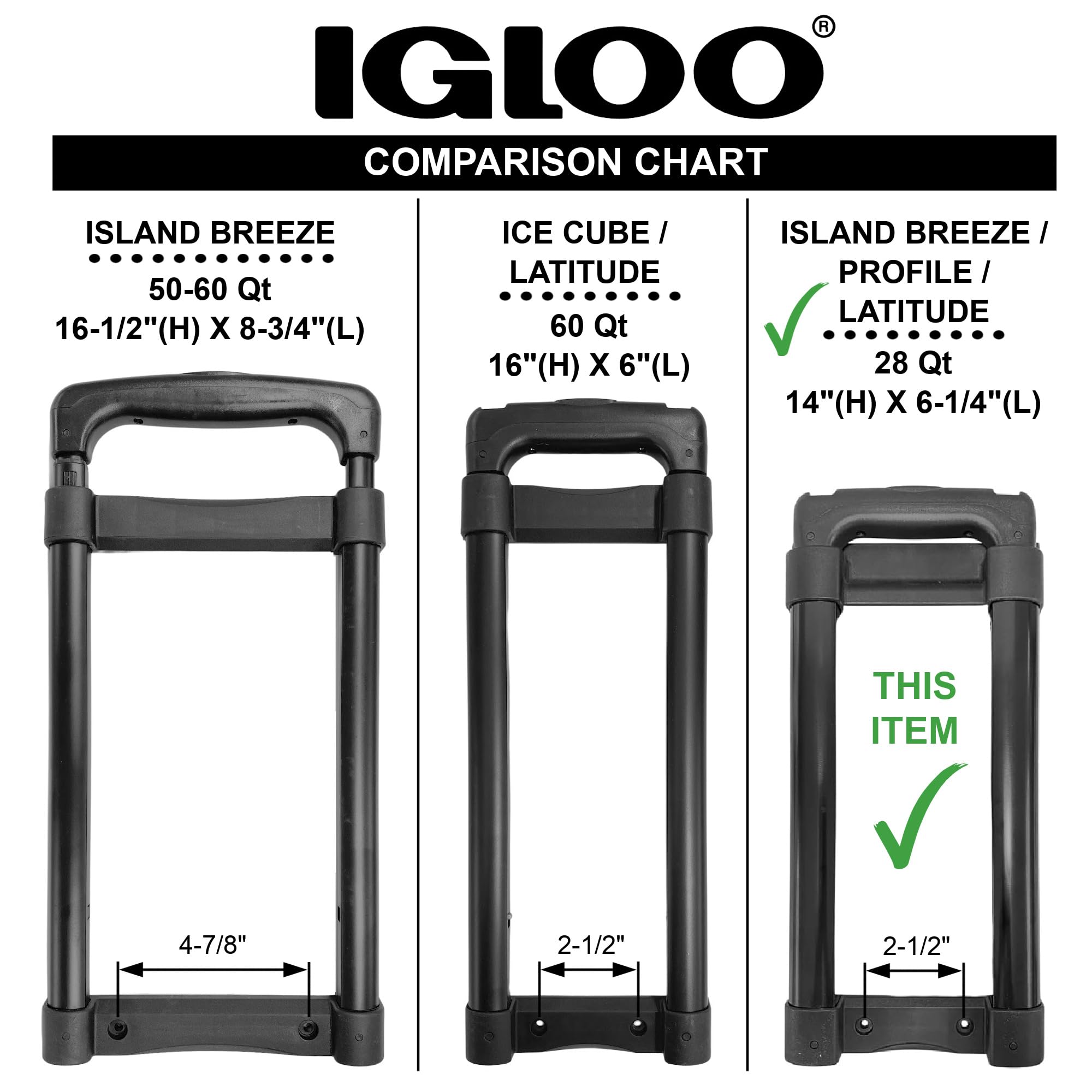 Igloo handle side profile highlighting telescoping construction for smooth towing