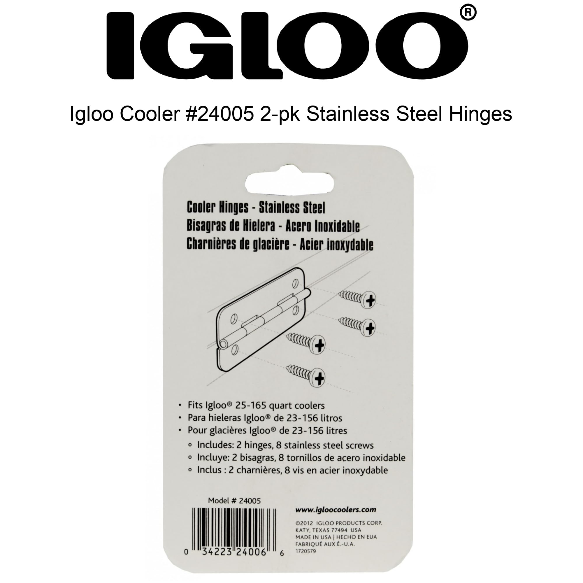 Igloo hinge beside ruler showing 2-1/2 by 1-1/4 inch size for accurate fit