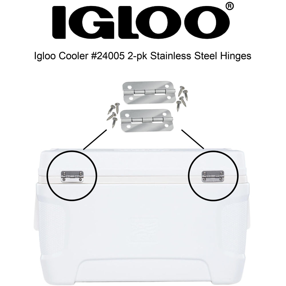 Igloo hinges with eight stainless screws laid out for quick installation