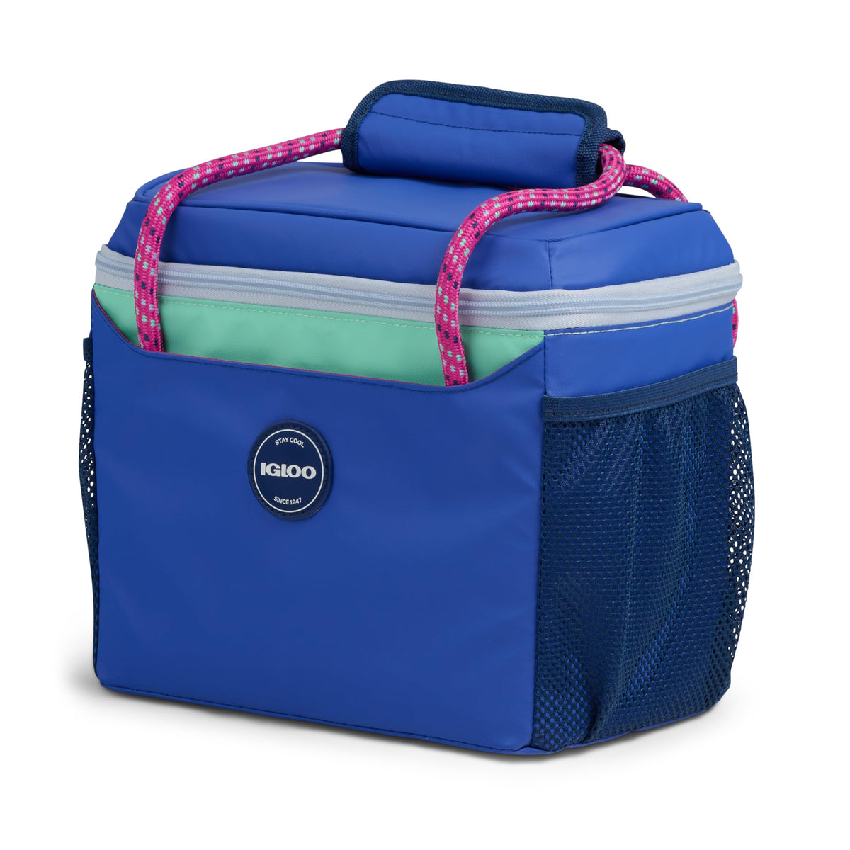 Igloo Summit Cube front view showing compact cube and electric indigo color, stylish portability