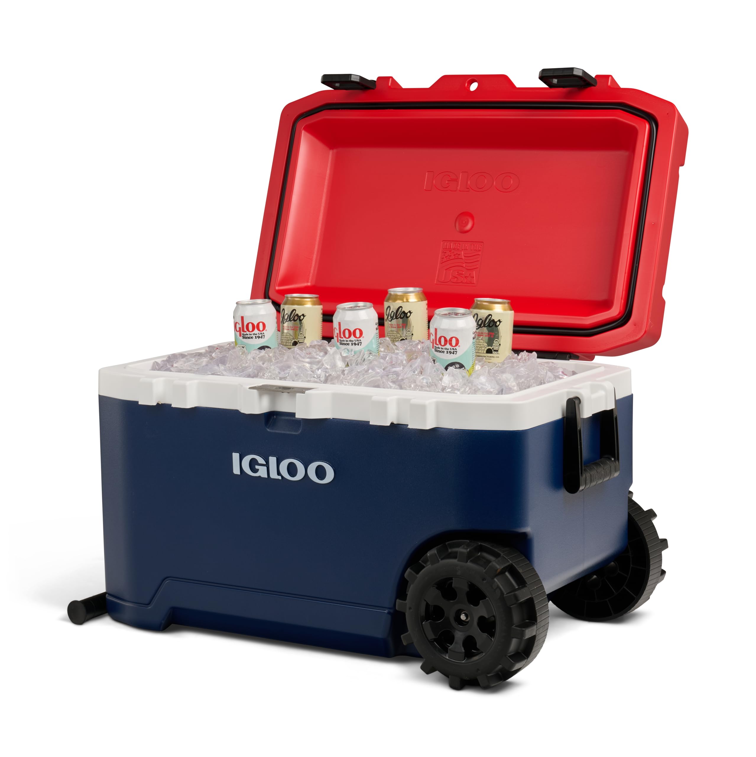 Igloo Trailmate close-up of 8-inch all-terrain wheel demonstrating easy navigation