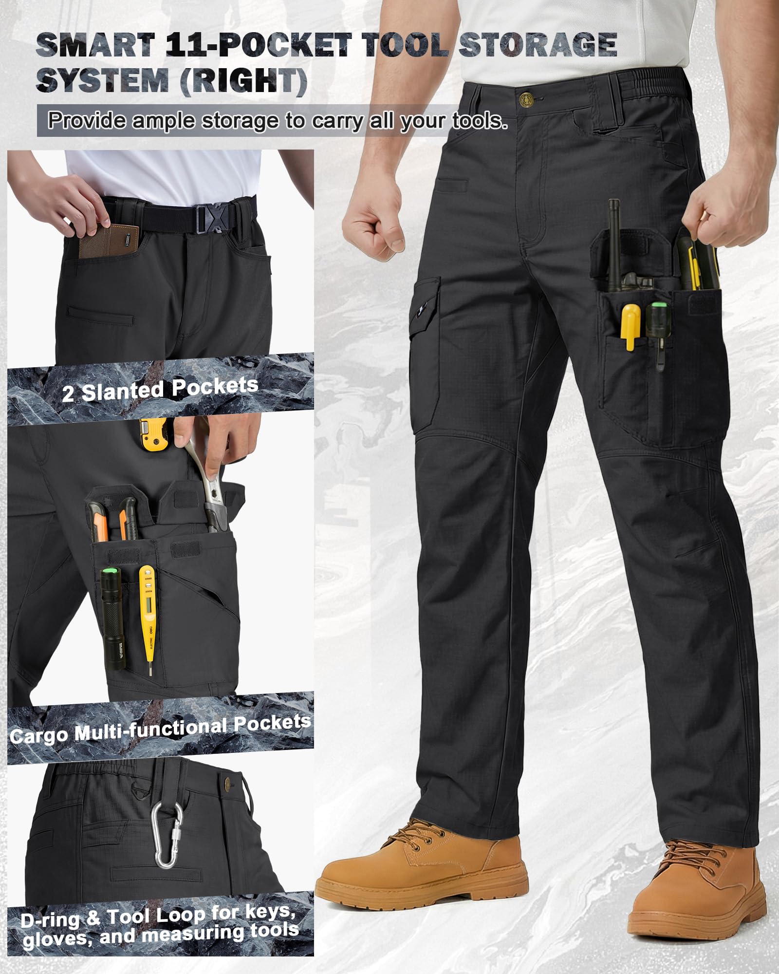 IGOLUMON cargo pockets open displaying phone, pen slots, and secure storage