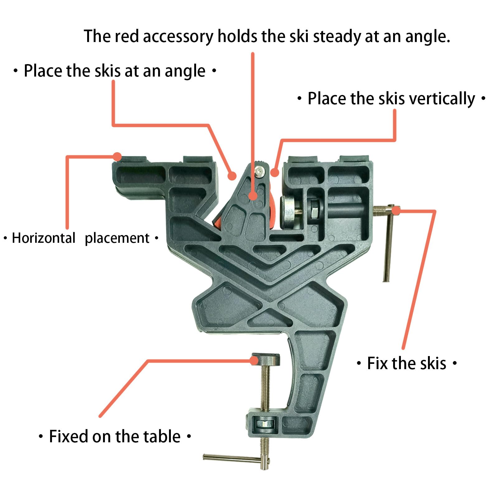 IGOSKI vises supporting a ski flat for efficient waxing and scraping