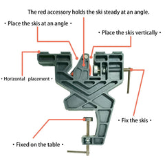 IGOSKI vises supporting a ski flat for efficient waxing and scraping