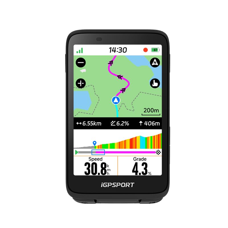iGPSPORT BiNavi front display showing map for better route visibility