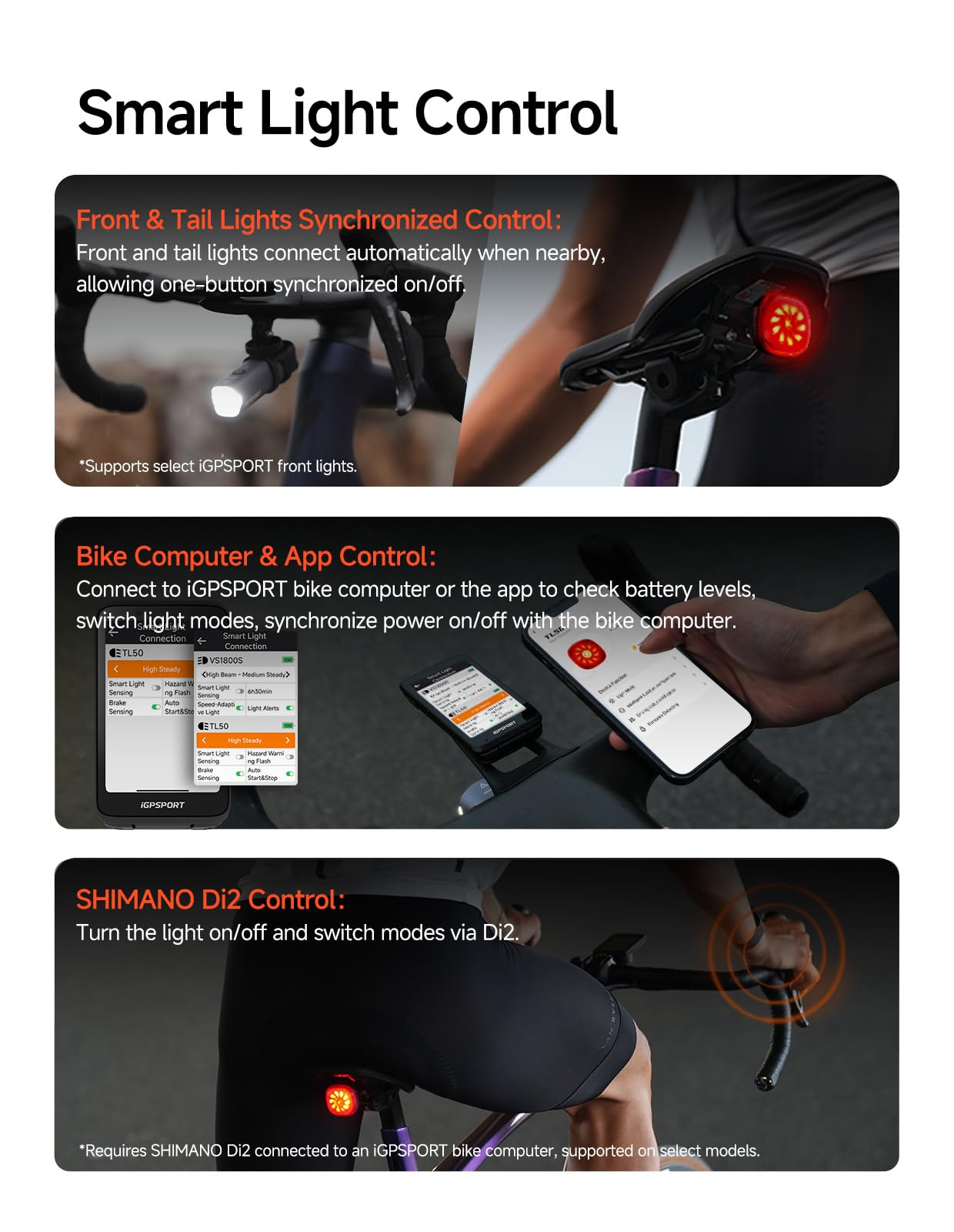 iGPSPORT TL50 brake warning lighting up to alert following traffic immediately
