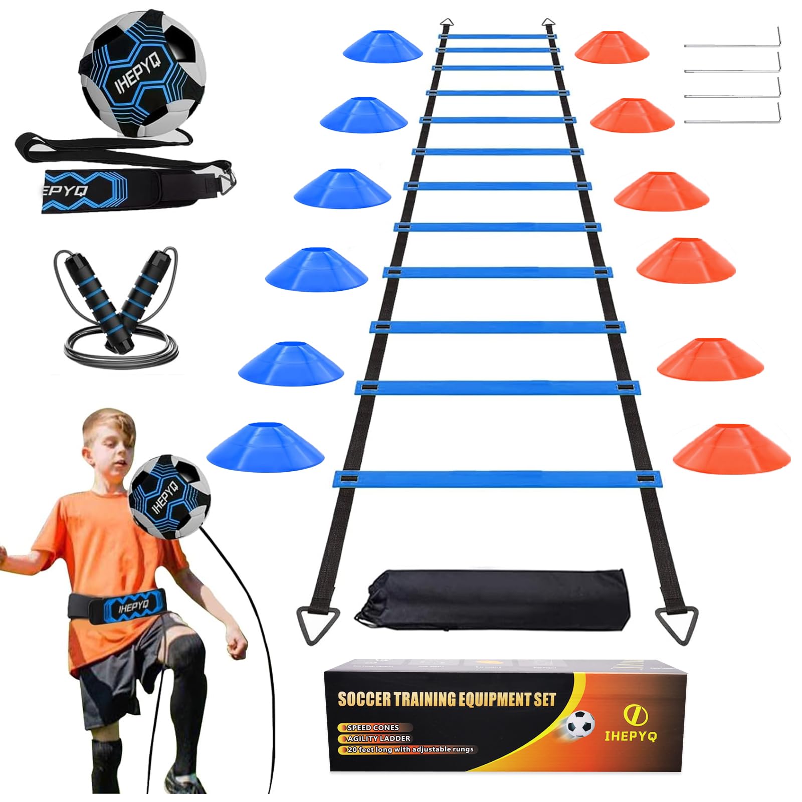 IHEPYQ front view of full blue training kit showing portability and completeness