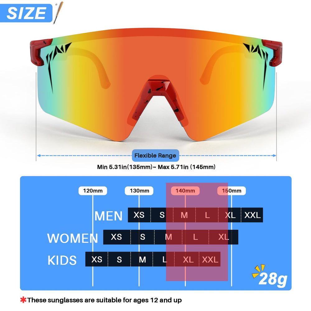 IKTOD sunglasses next to ruler illustrating lens and temple dimensions