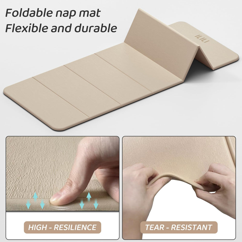 ilili mat folded and tucked under bed demonstrating space-saving storage