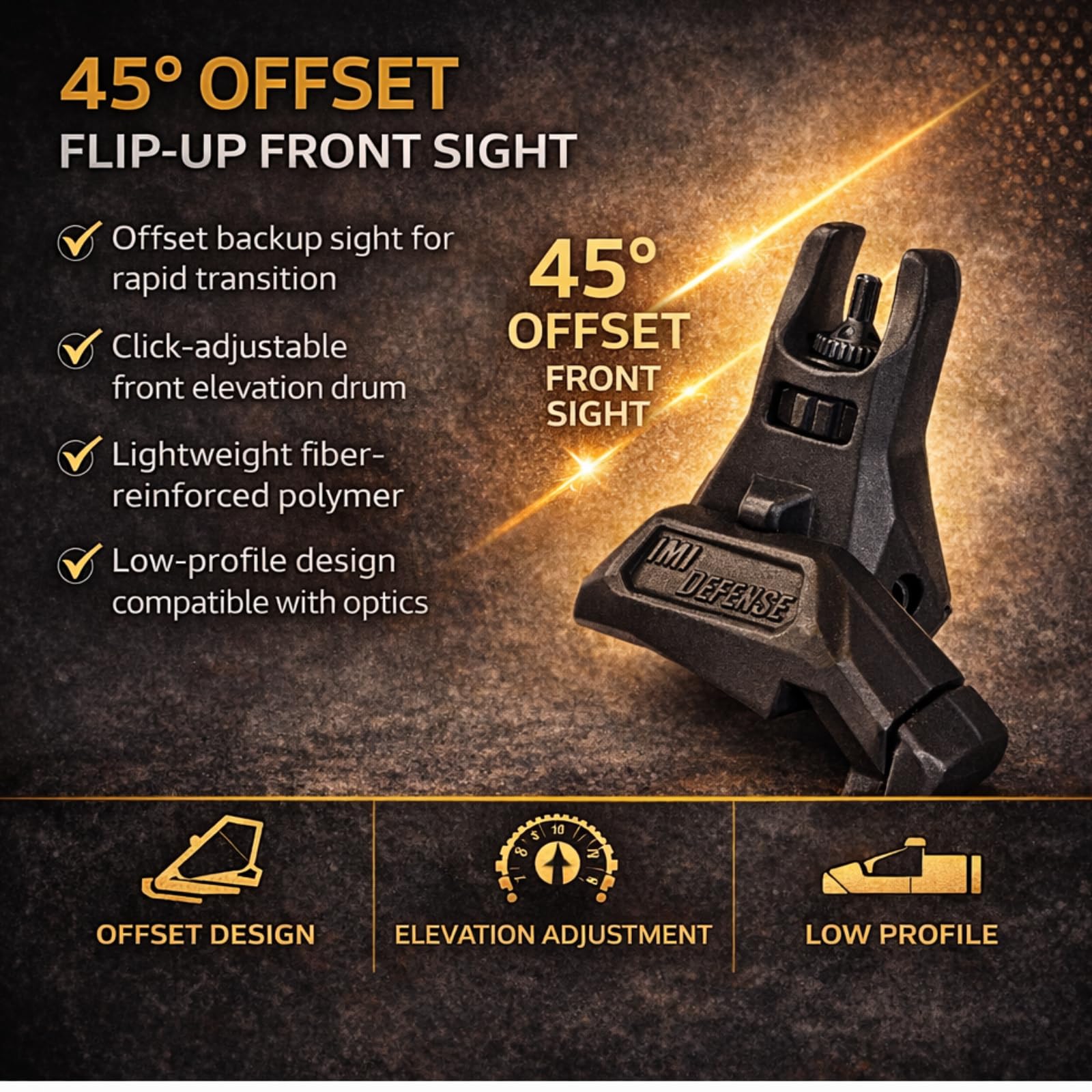 IMI Defense folded front sight post visible for emergency aiming while stowed