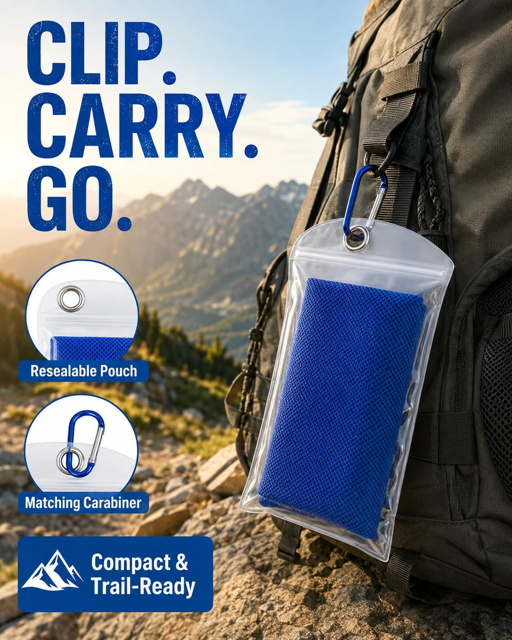 immoono waterproof carabiner bag clipped to backpack for convenient storage