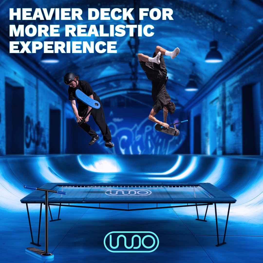 In Do The Trick Scooter positioned on trampoline showing aerial practice capability