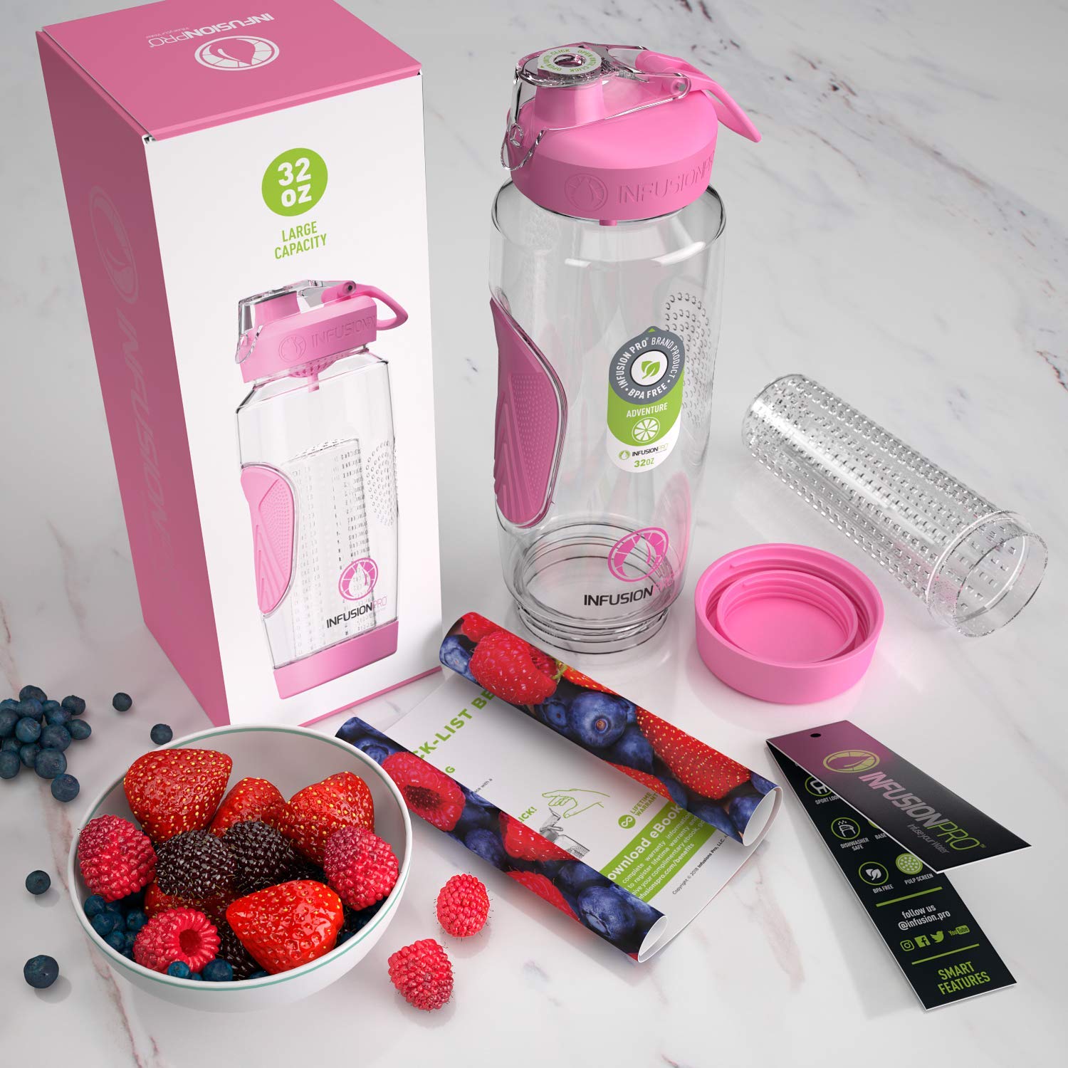 Infusion Pro neoprene sleeve on bottle, provides insulation and sweat reduction