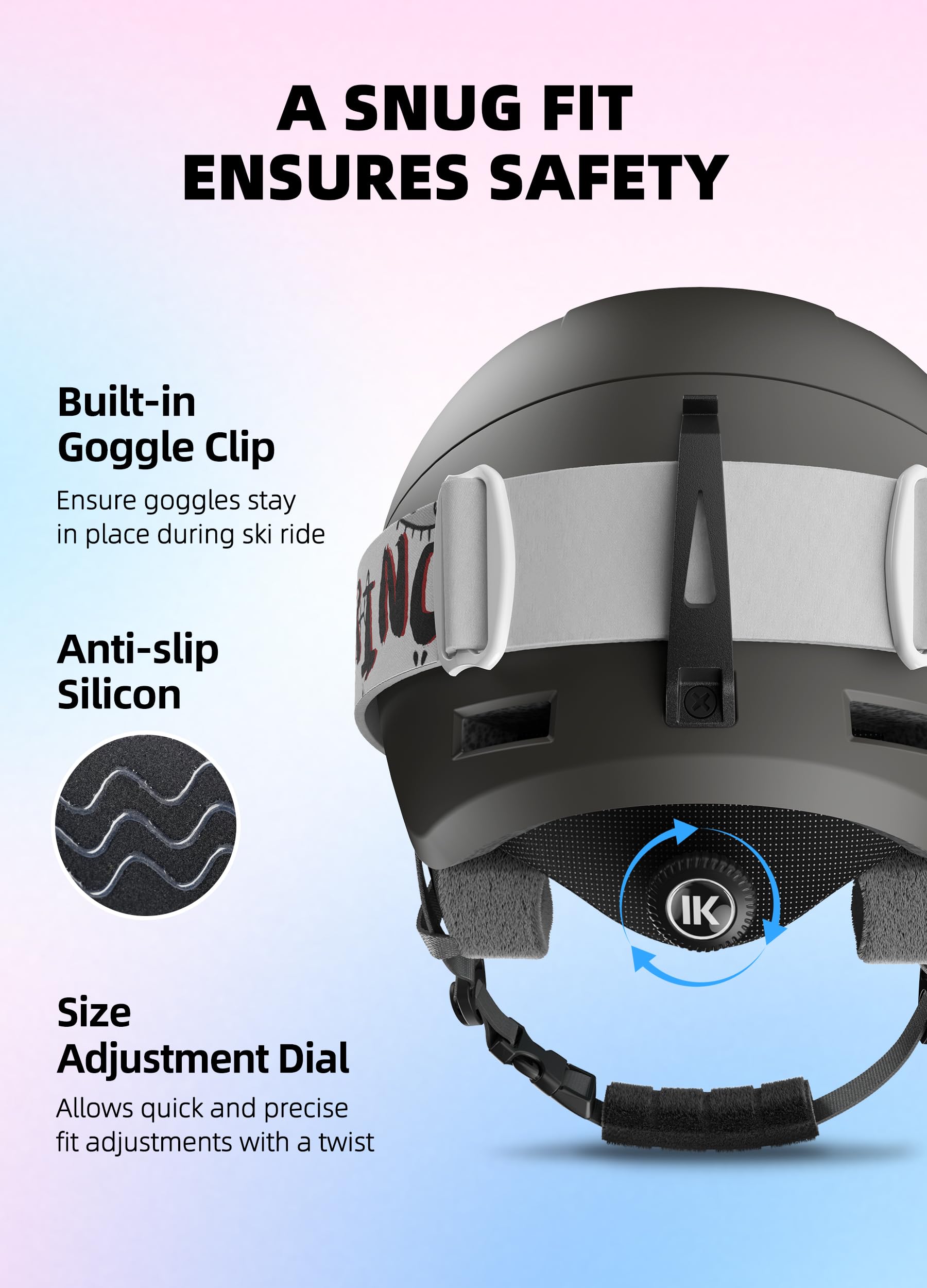 InnerKing goggles lens detail showing anti-fog and clear vision benefit
