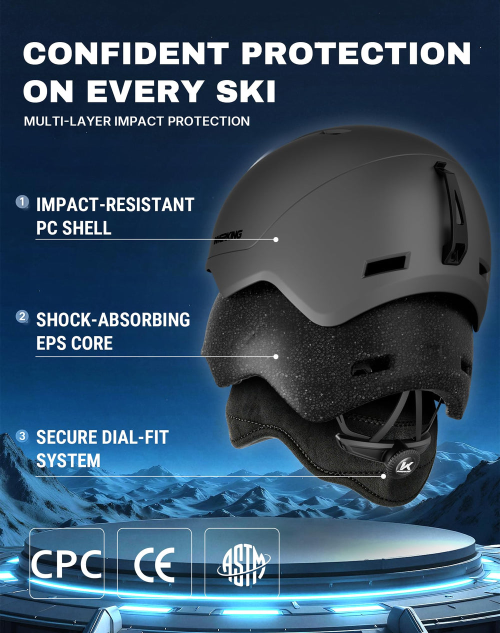 InnerKing helmet rear dial fit system showing adjustable comfort benefit