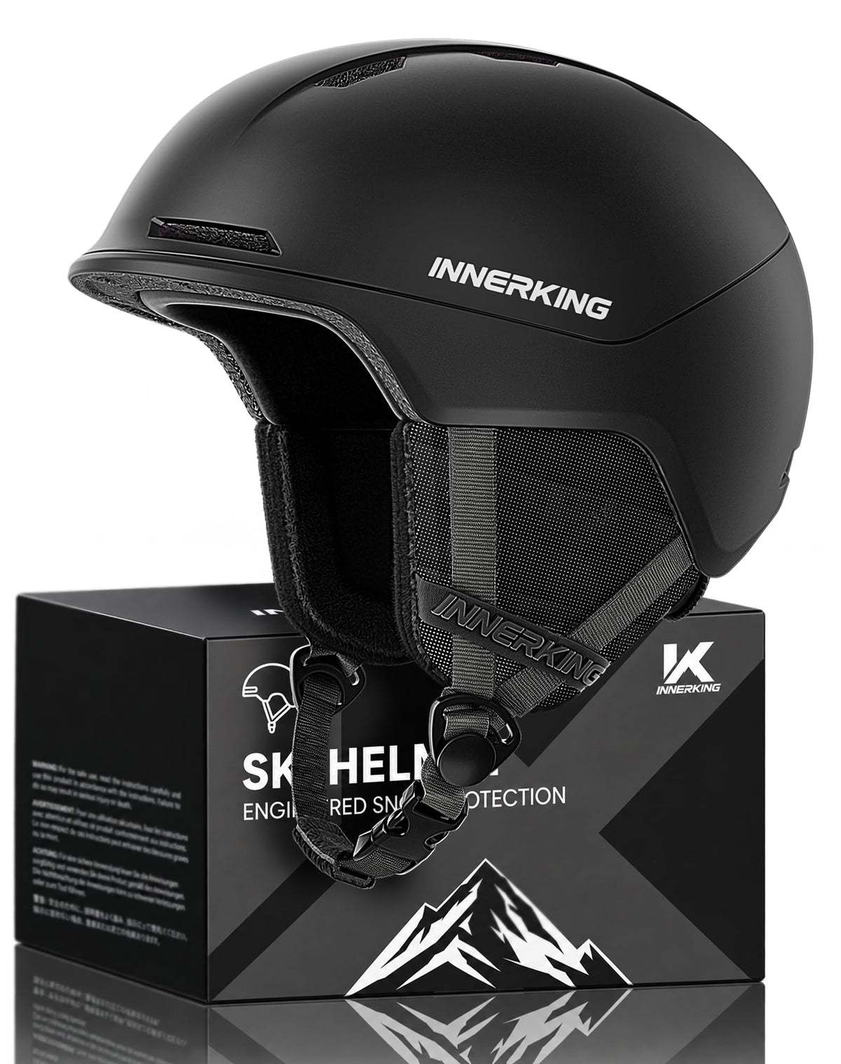 InnerKing helmet front view showing matte finish and secure fit benefit