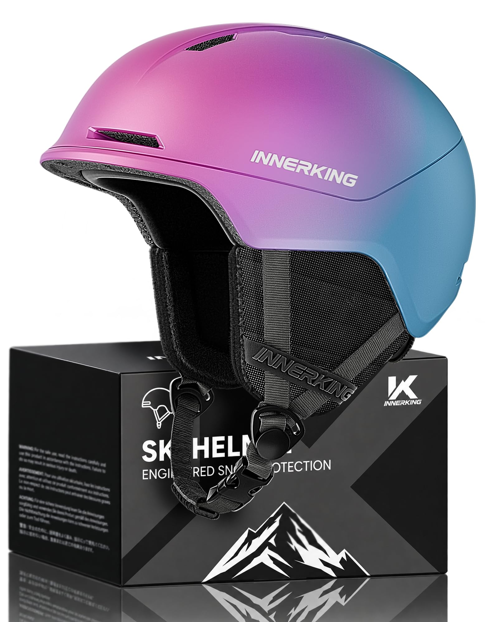 InnerKing helmet front view showing sleek shell and secure fit benefit