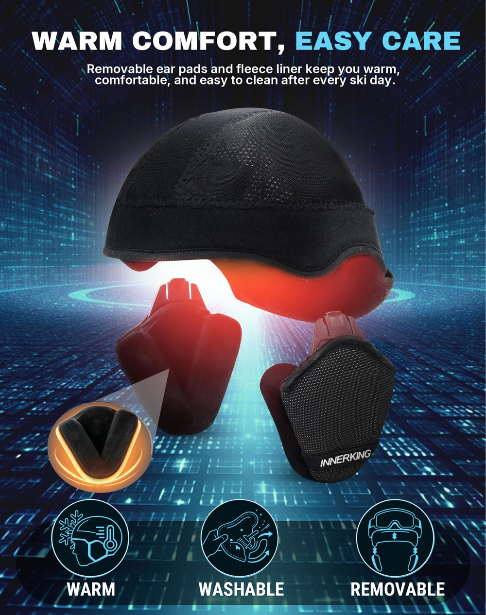 InnerKing helmet with goggles demonstrating secure retention benefit
