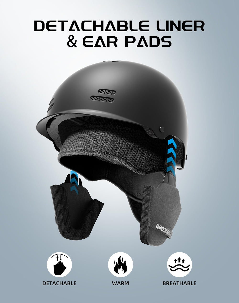 Skier wearing InnerKing helmet and goggles capturing active downhill footage