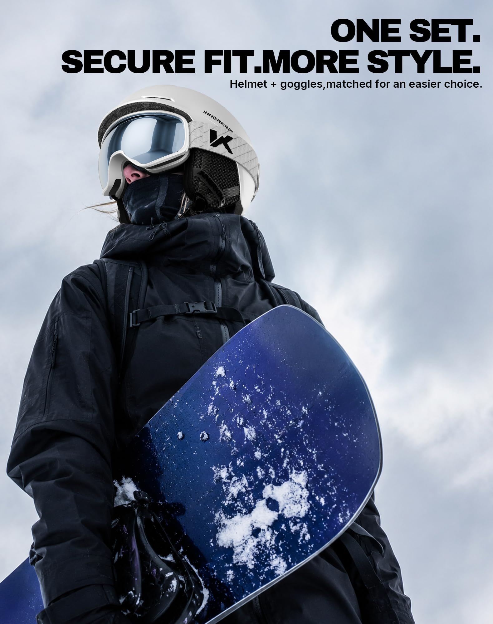 InnerKing helmet worn on slope showing real-world fit and confidence benefit