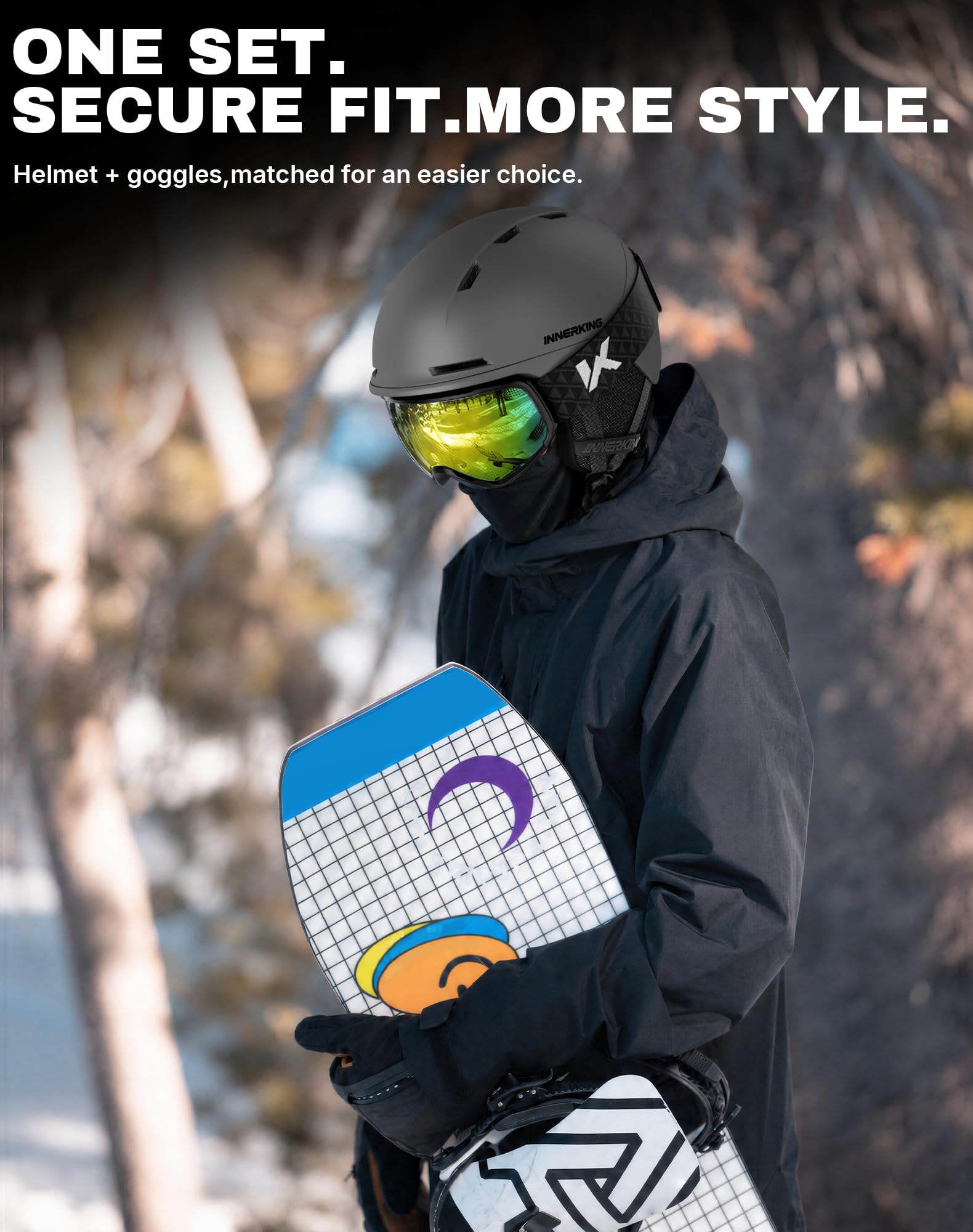 InnerKing helmet worn on slope showing lightweight comfort benefit