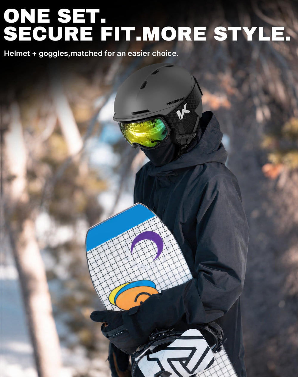 InnerKing helmet worn on slope showing lightweight comfort benefit