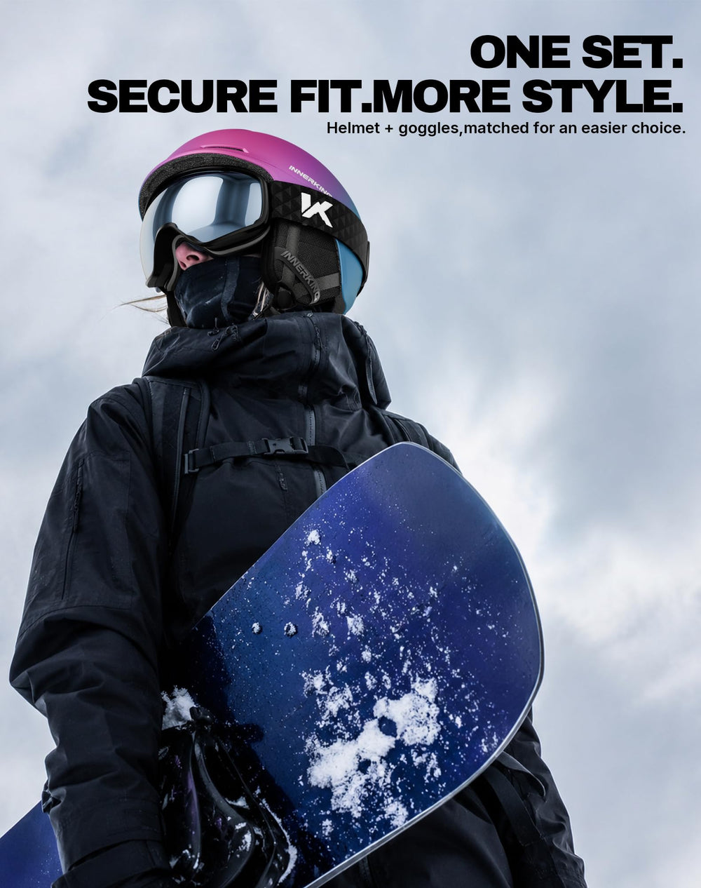 InnerKing helmet worn on slope demonstrating lightweight protection benefit