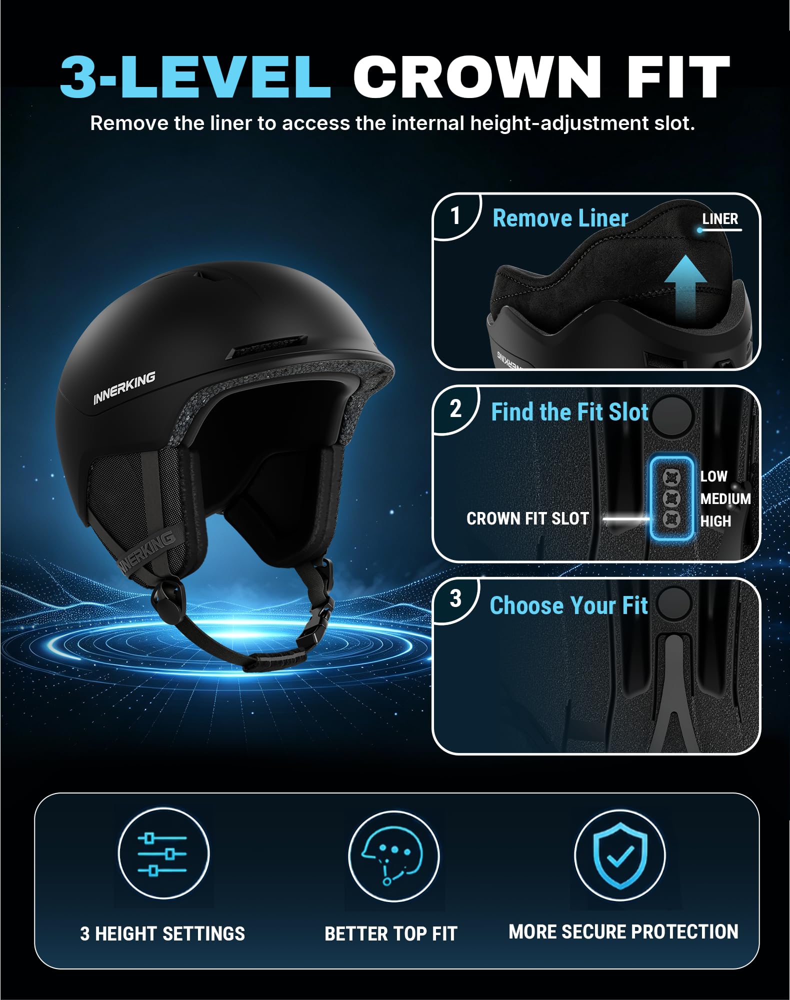 InnerKing helmet side close-up of PC shell and durable construction benefit