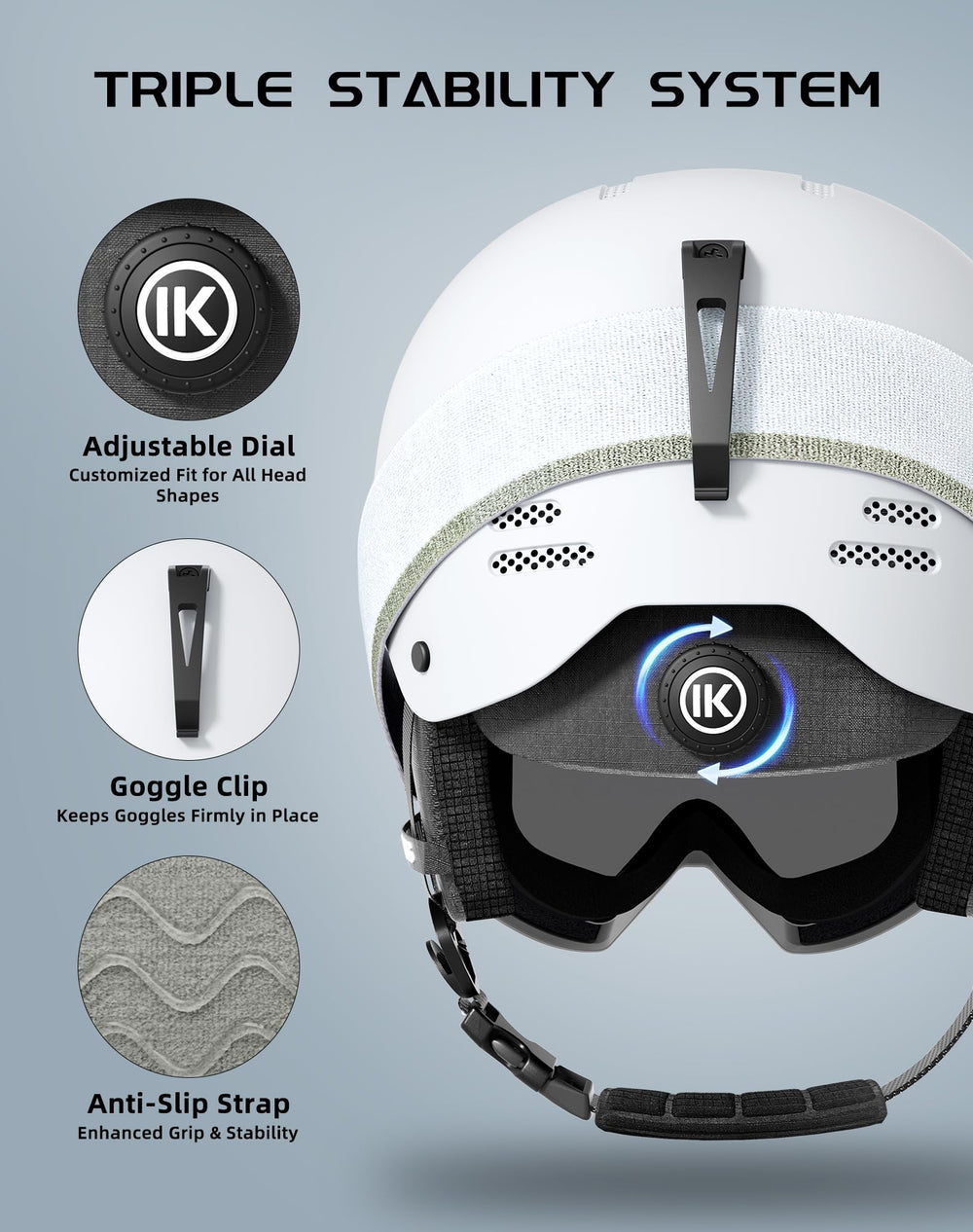 InnerKing helmet side profile with goggles showing integrated fit and stability