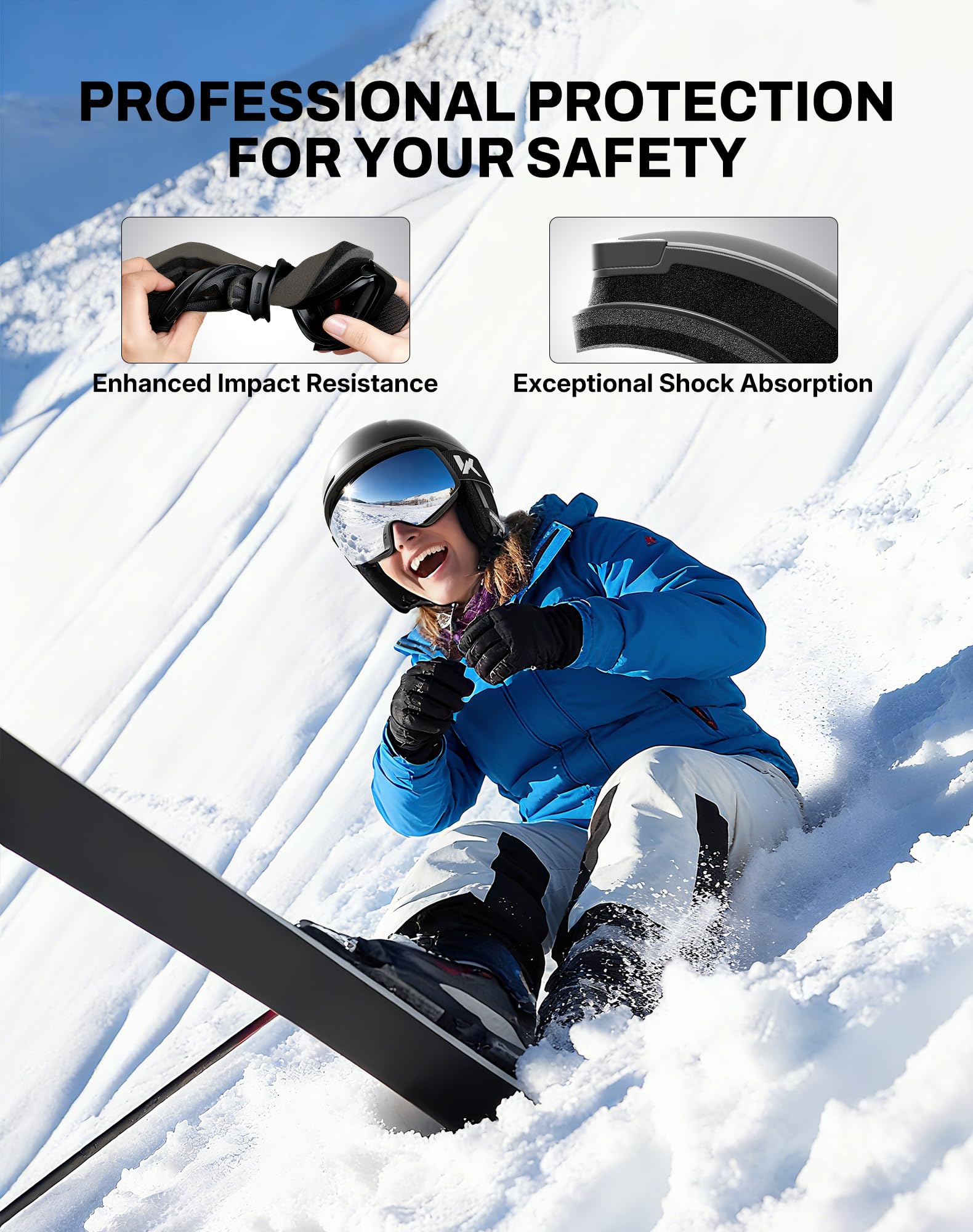 Innerking goggles in use on slope showing clear vision and performance benefit