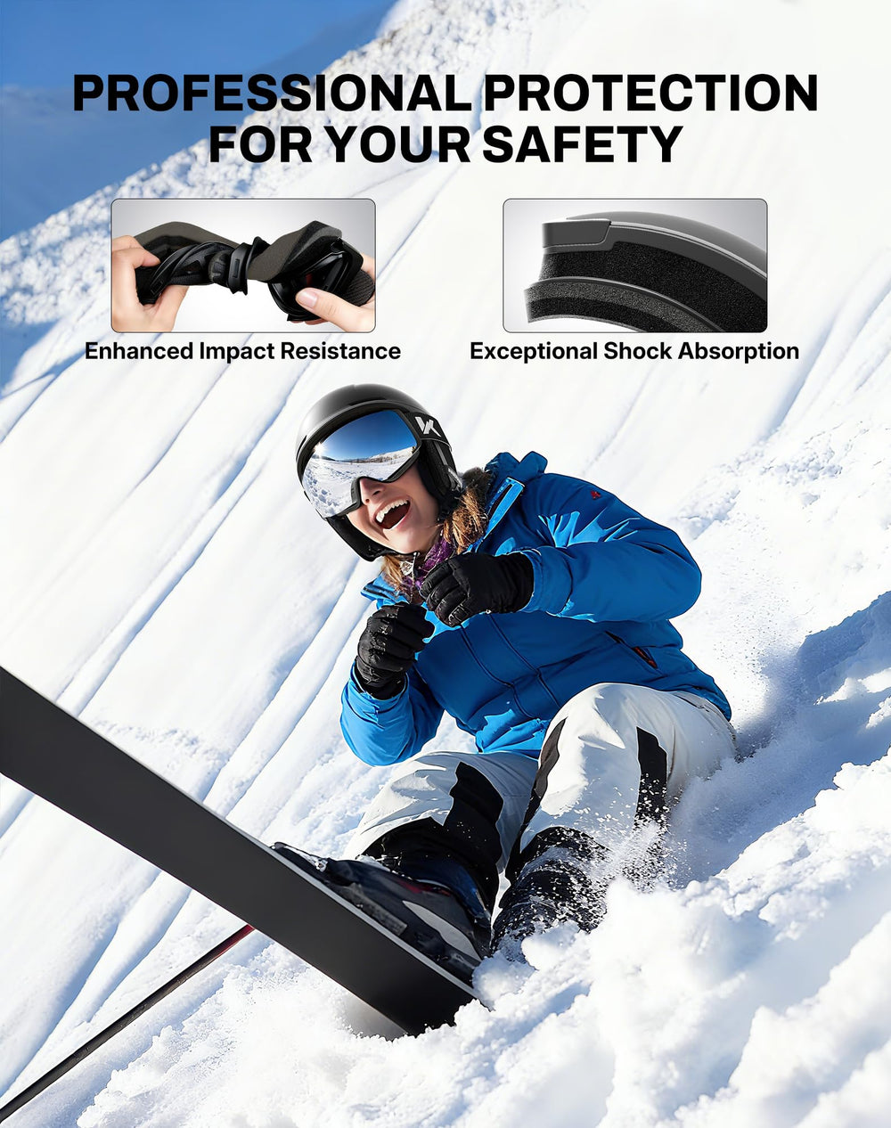 Innerking goggles in use on slope showing clear vision and performance benefit