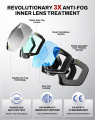 Innerking goggles worn over prescription glasses demonstrating comfortable OTG fit benefit