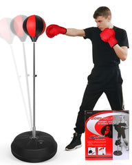 INNOLIFE front view of freestanding speed ball stand showing stable base and ball, ideal for home workouts