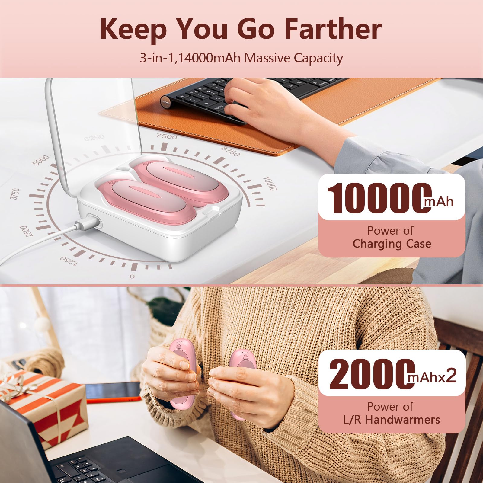 Innopower warmers seated in open 10000mAh charging case for multiple recharges
