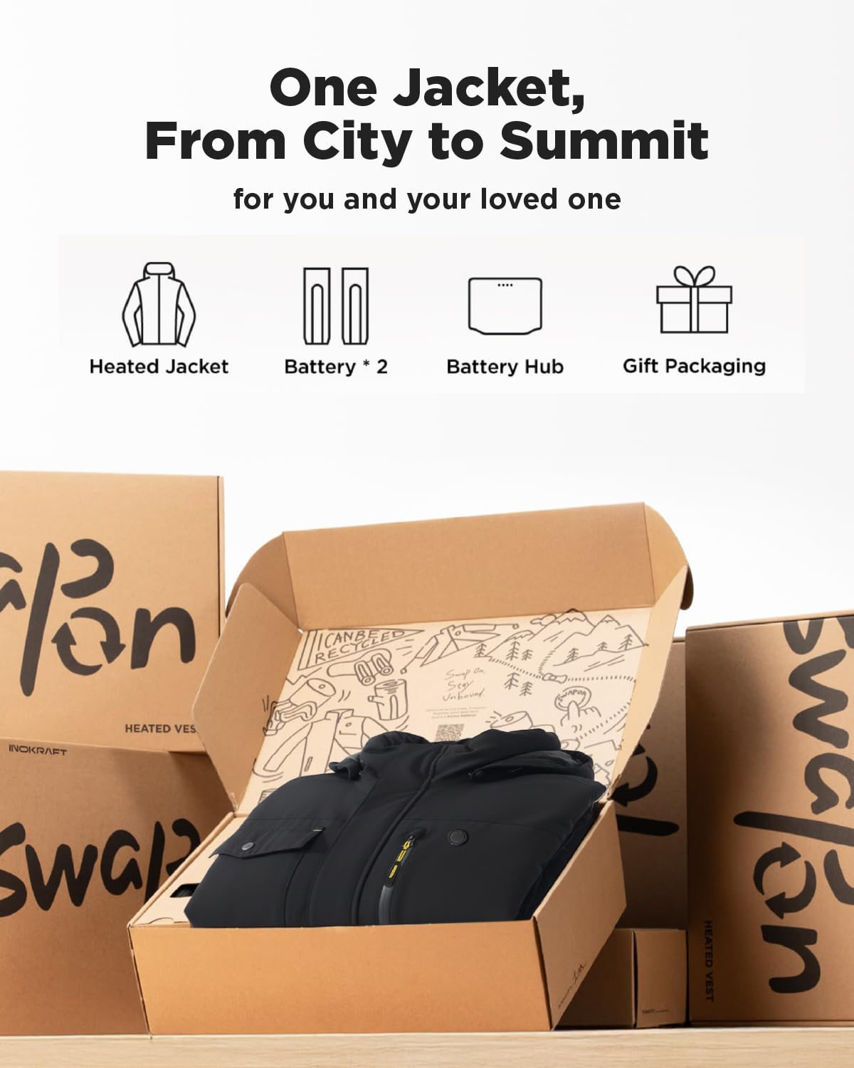 InoKraft folded jacket packed for travel saving space and warmth