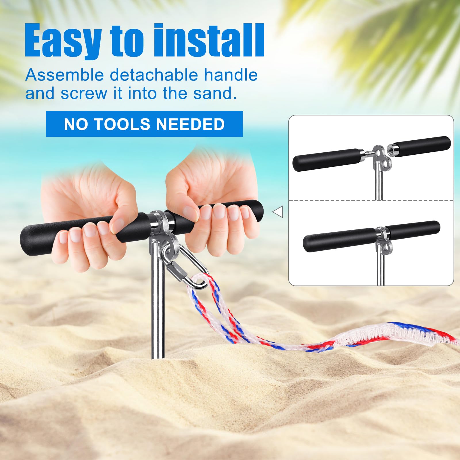Insaga anchor in use beside a kayak on a sandy beach preventing drift