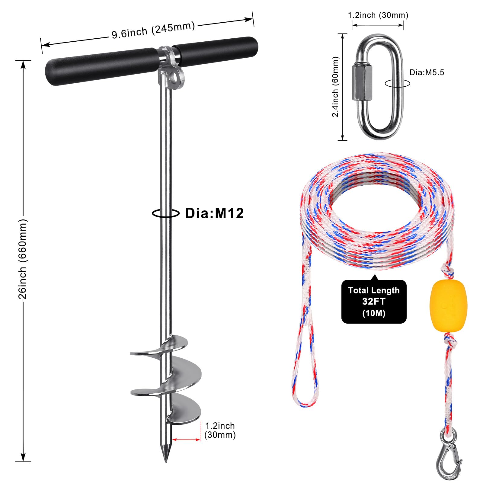 Insaga anchor next to a foot for scale, illustrating 26-inch length and compactness