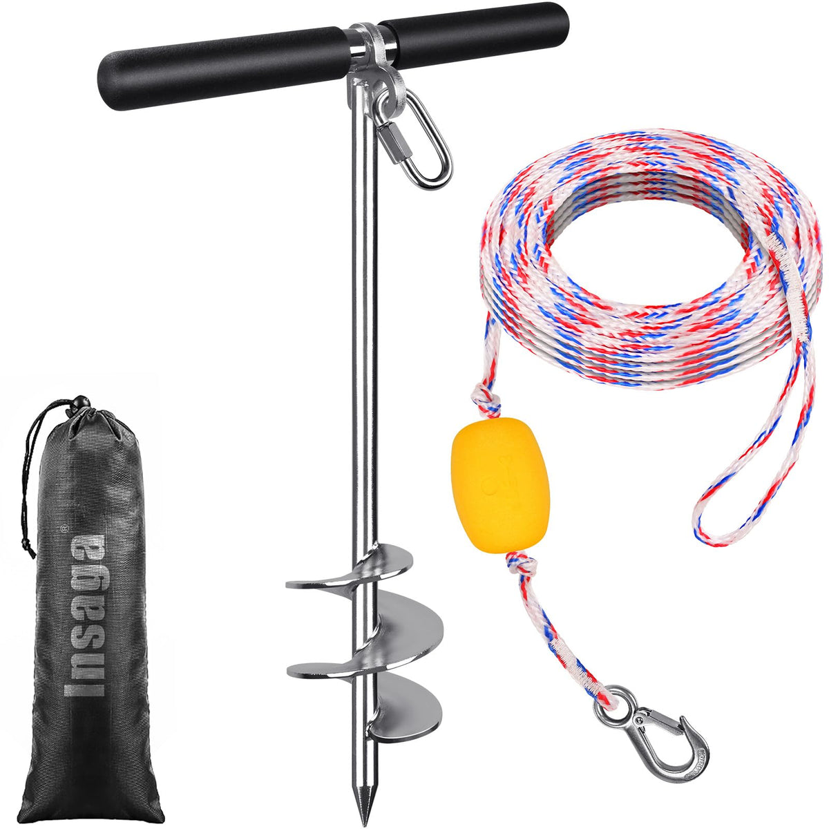 Insaga anchor front view with rope showing ready-to-use kit