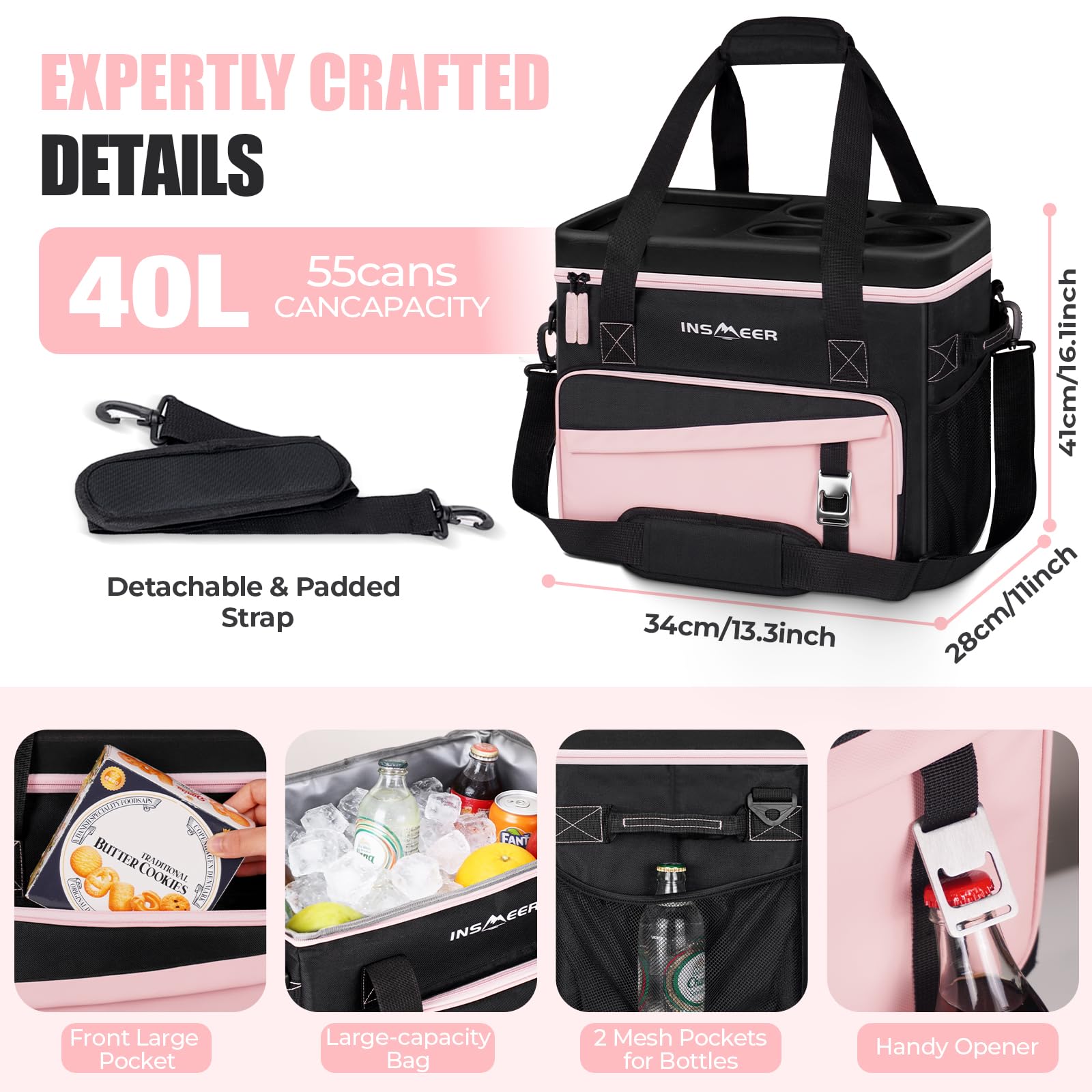 INSMEER side pockets and front zip pocket organizing bottles and valuables