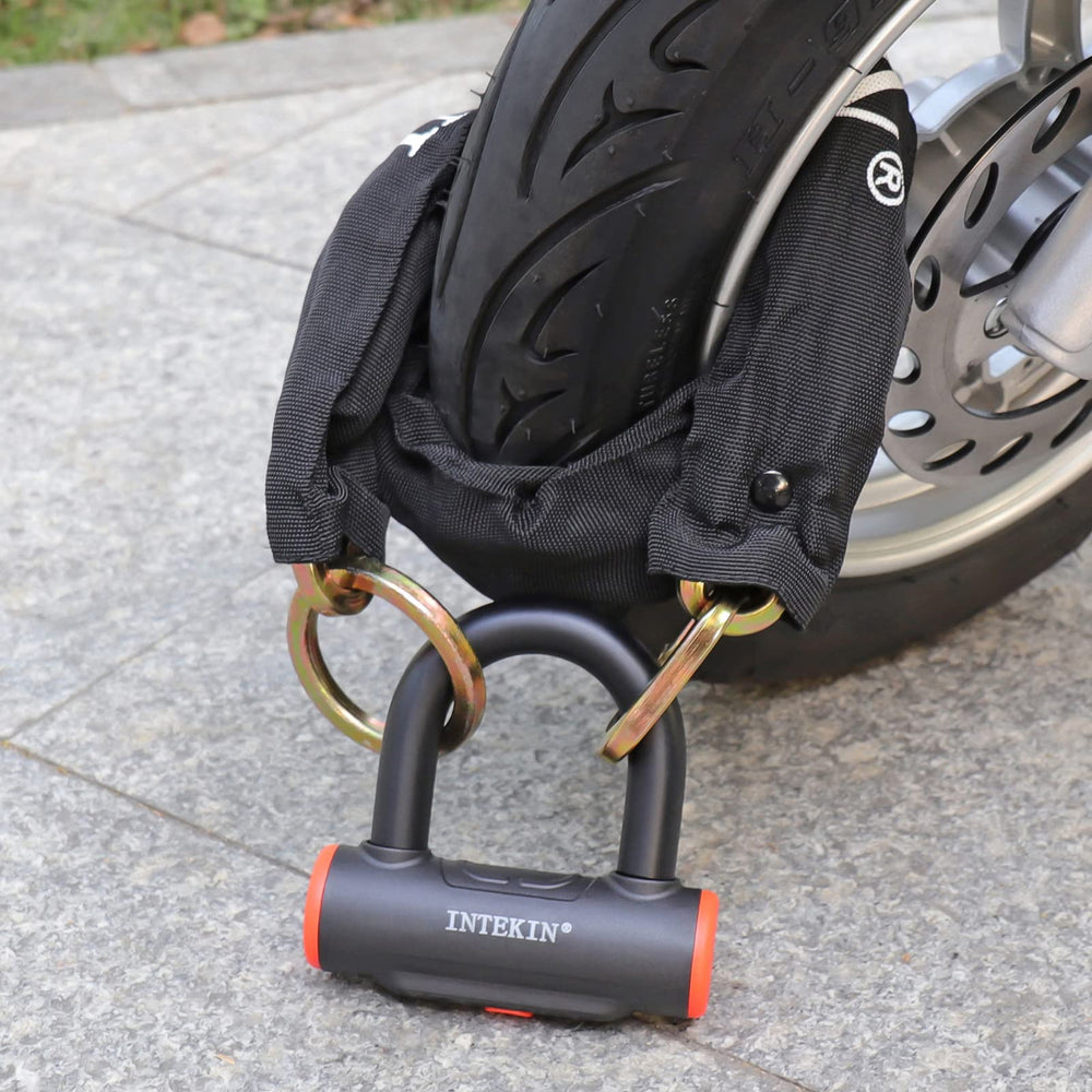INTEKIN bike locked in urban setting demonstrating reliable outdoor security