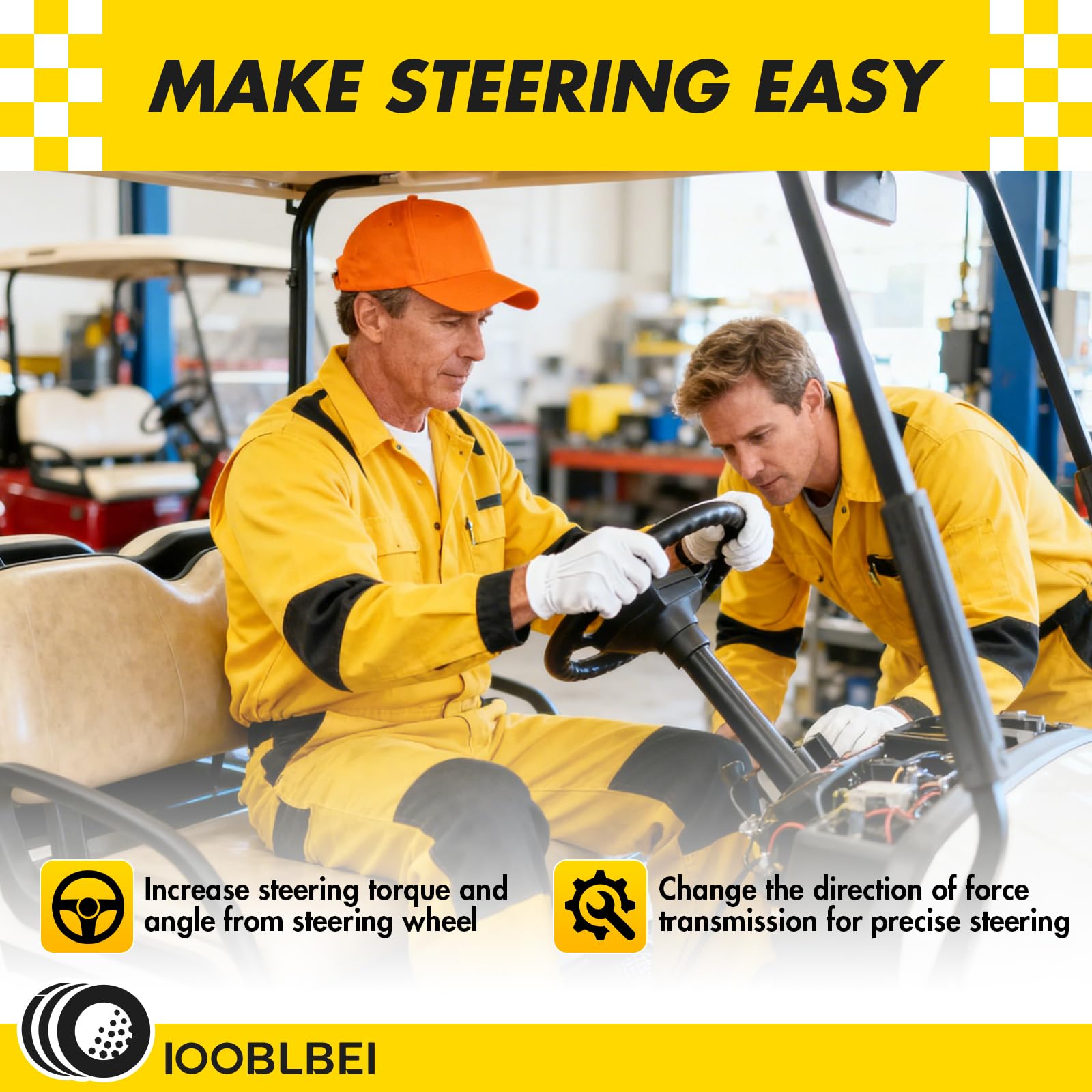 IOOBLBEI lifestyle image of golf cart on course showing improved control and handling