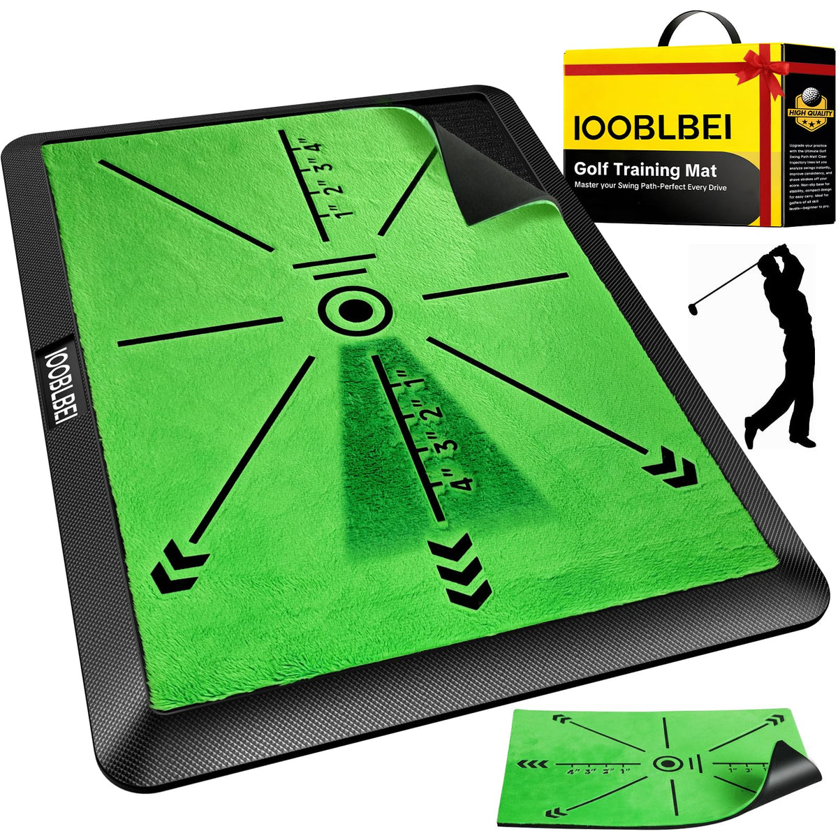 IOOBLBEI golf hitting mat front view showing compact portable practice surface and instant feedback