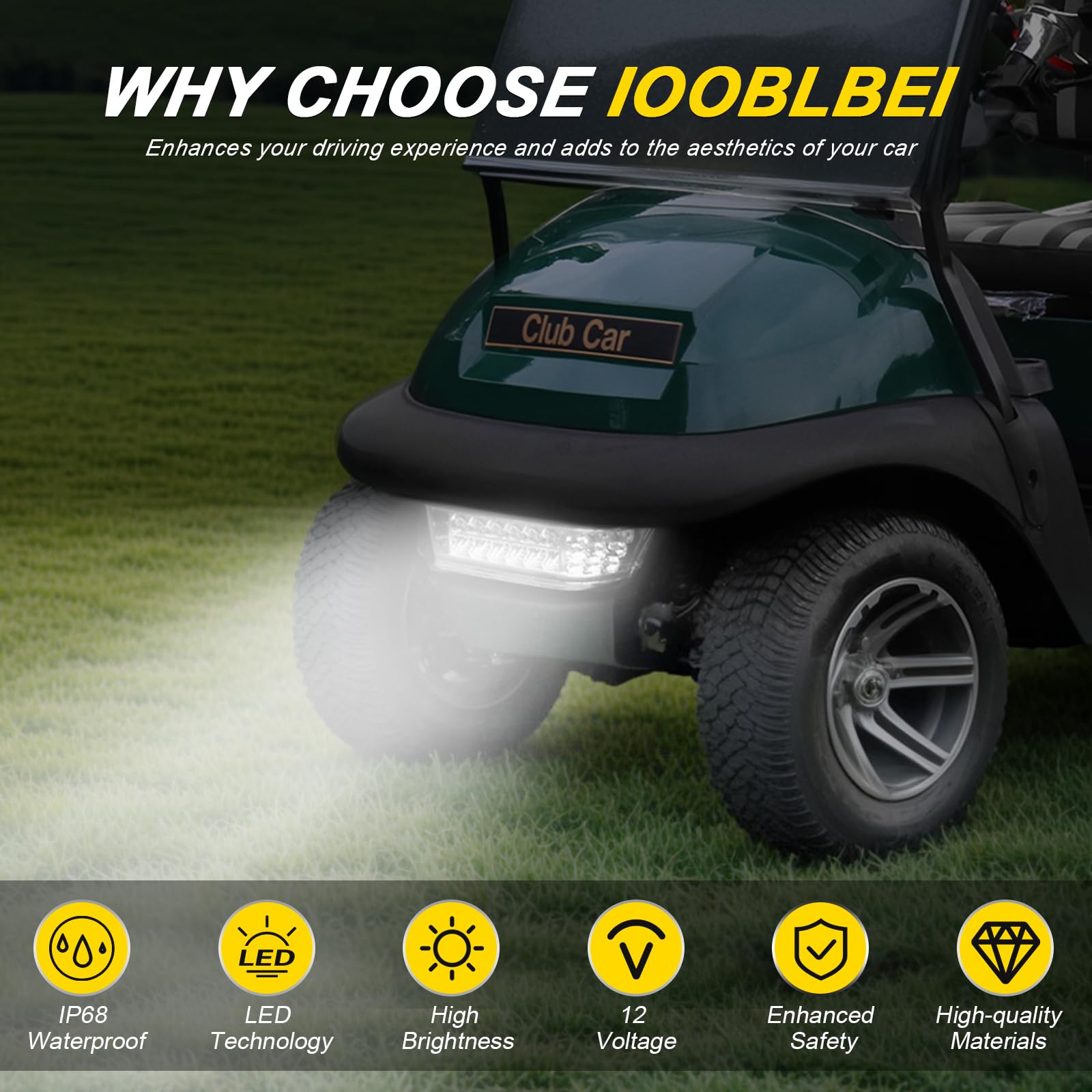 IOOBLBEI mounted on a Club Car Precedent showing OEM fit and improved visibility